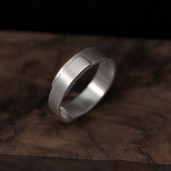 Thin wide band silver ring