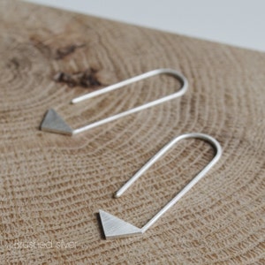 Triangle ear threader earrings brushed silver