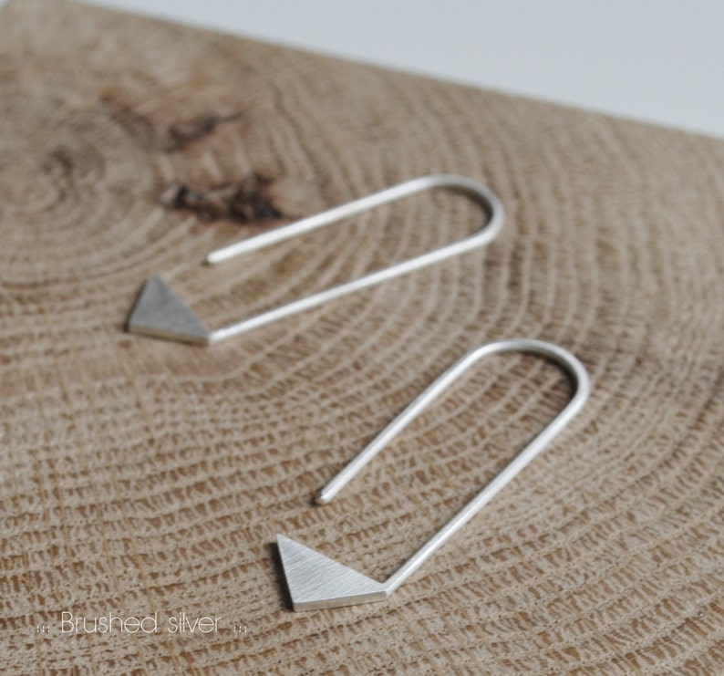 Triangle ear threader earrings brushed silver