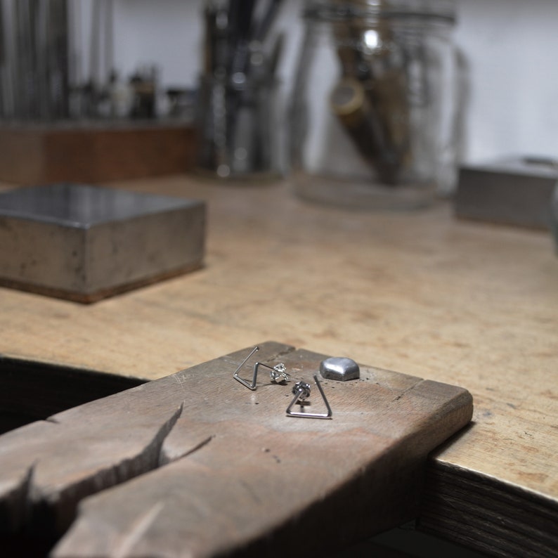 Triangle oxidized silver studs, Geometric earrings image 8