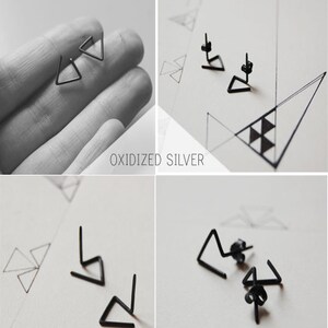 Triangle oxidized silver studs, Geometric earrings image 2