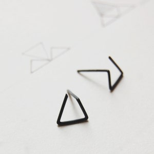 Triangle oxidized silver studs, Geometric earrings oxi black silver