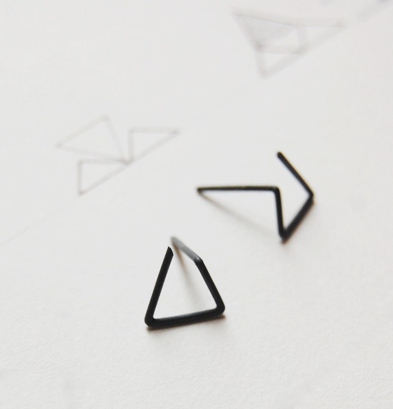 Triangle oxidized silver studs, Geometric earrings oxi black silver