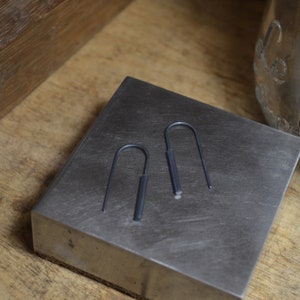 Long silver minimal earrings Oxidized black