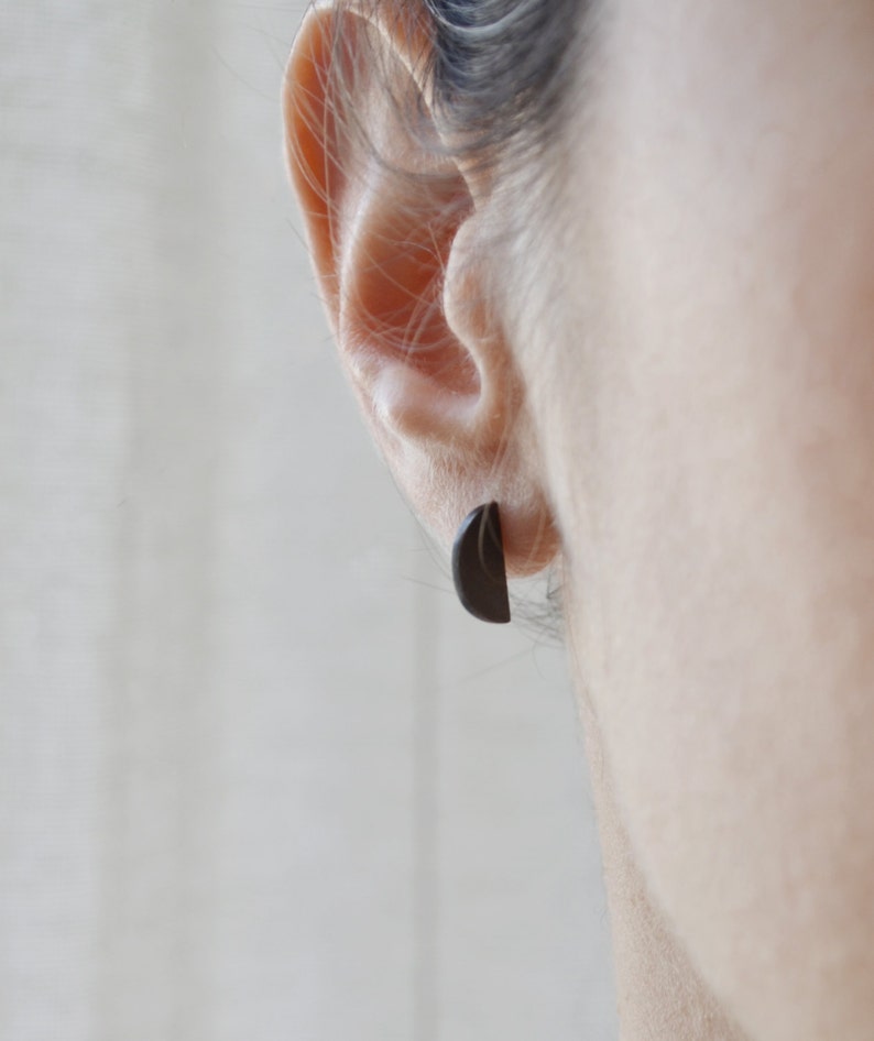 Half Circle Stud Earrings Half Moon Etsy