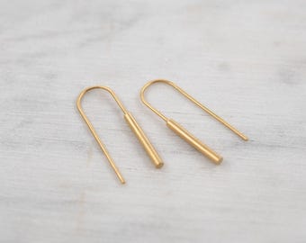 Boucles d'oreilles minimalistes en or - Boucles d'oreilles pendantes cylindriques modernes à porter au quotidien - Bijoux élégants faits main