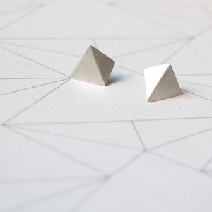 Faceted silver studs, Geometric earrings