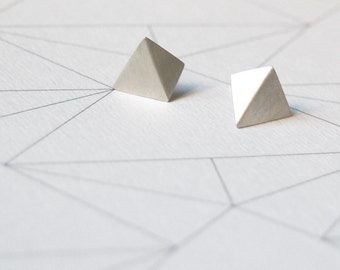 Faceted silver studs, Geometric earrings