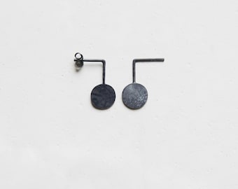 Black silver circle earrings, funny earrings