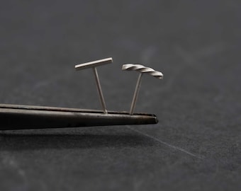 Mismatched square bar earrings: dainty studs for unique gifts