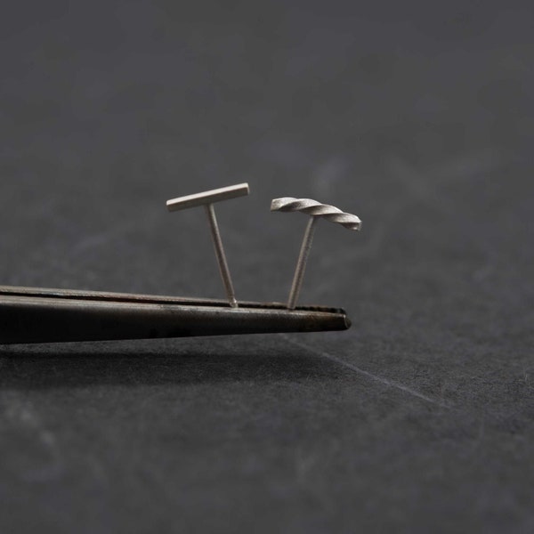 Mismatched square bar earrings: dainty studs for unique gifts