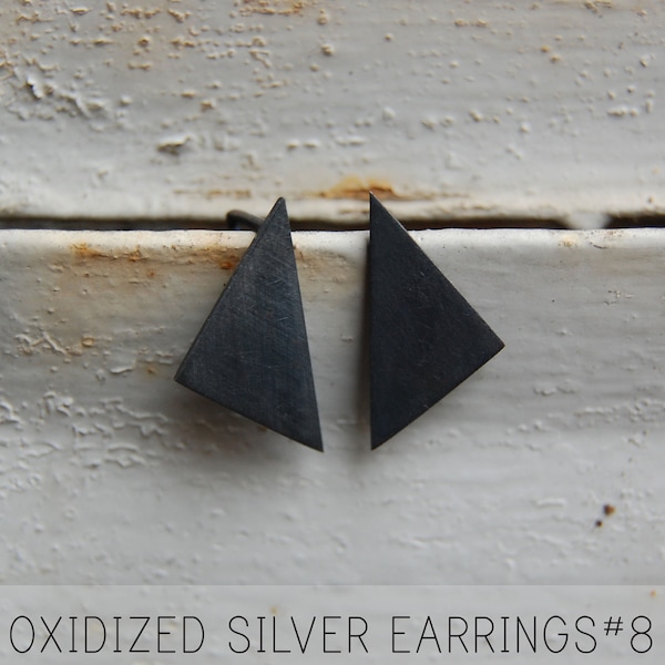 Oxidized silver earrings, Triangle threader