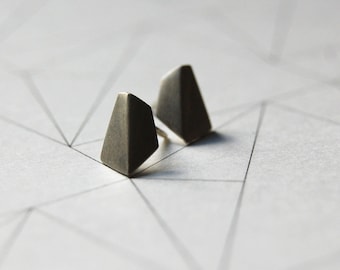 Faceted silver studs, Geometric earrings