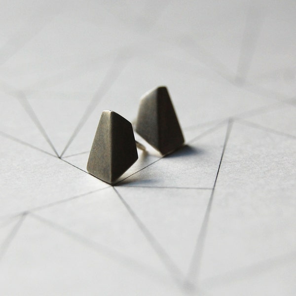 Faceted silver studs, Geometric earrings