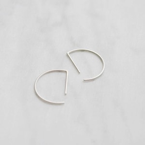 Dainty half circle earrings in silver image 2