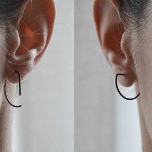 Dainty half circle earrings in silver Black oxidized