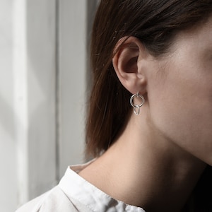 Modern jewelry, Double Silver Hoops with Dot and Linked Circles.