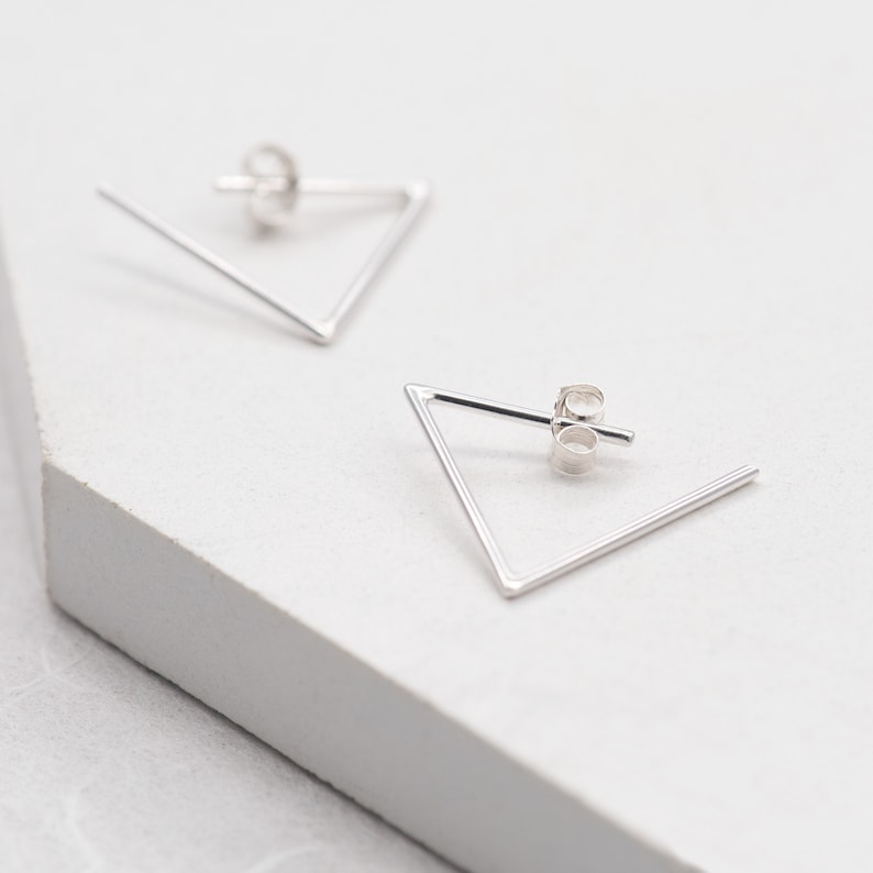 Triangle open hoop earrings silver shiny silver