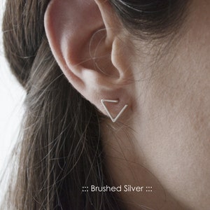 Triangle oxidized silver studs, Geometric earrings matte silver