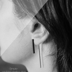 Front and back long bar earring imagem 4