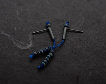 Oxidized silver Miyuki beads earring Picasso cobalt blue