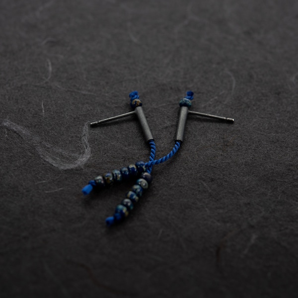 Oxidized silver Miyuki beads earring Picasso cobalt blue