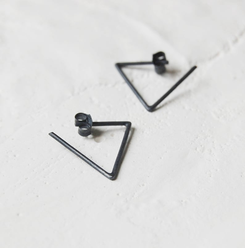 Triangle open hoop earrings silver oxi black silver