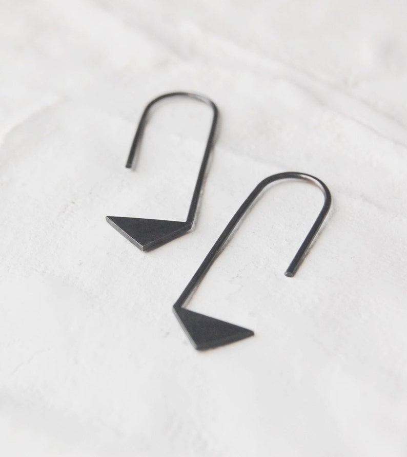 Triangle ear threader earrings oxidized silver