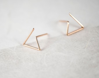 Dainty rose gold triangle studs