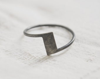 Industrial black ring in silver