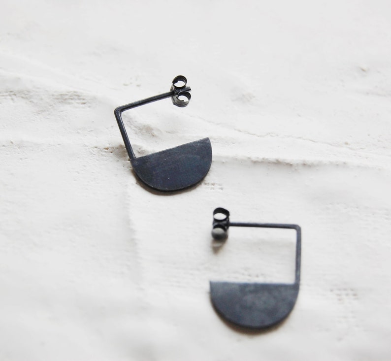 Half circle silver earrings oxidized silver