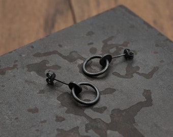 Link earrings black silver, small earrings