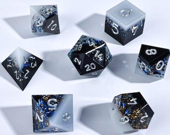Zestaw kości z żywicy Sharp Edge, zestaw kości DnD, wielościenne kości RPG, prezenty z kostkami DnD RPG, prezent dla miłośników gier