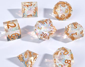 Zestaw kości z żywicy Sharp Edge, zestaw kości DnD, wielościenne kości RPG, prezenty z kostkami DnD RPG, prezent dla miłośników gier