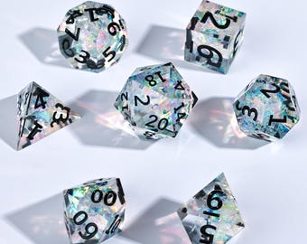 Zestaw kości z żywicy Sharp Edge, zestaw kości DnD, wielościenne kości RPG, prezenty z kostkami DnD RPG, prezent dla miłośników gier