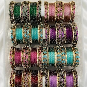 Bracelets joncs en fil de soie faits main avec ensemble de travail Kundan antique