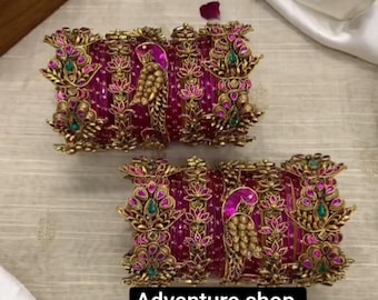 Conjunto de brazaletes 3D Blossom Peacock – Joyería étnica tradicional india chapada en oro rosa para novias.