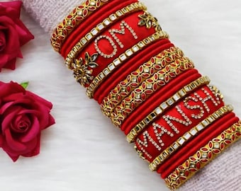 Customized Red Bridal Chooda Bangles Set with Name | Custom Wedding Bangles