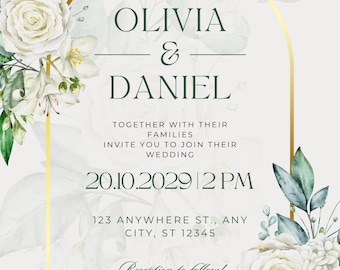 Modern Floral Wedding Invitation Template: Editable Party Invites