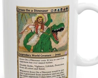 Jesus Magic The Gathering Card Becher, MTG Style Heiliger Jesus Kaffeetasse, lustige religiöse Kaffeetasse, Sammelkarten Parodie Becher für Geeky Sammler
