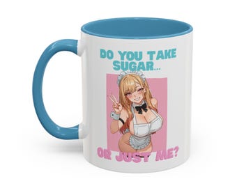 Anime Kellnerin Mädchen Kaffeetasse, nehmen Sie Zucker oder nur mich ?, süße Chibi Kaffeetasse, süßes & spielerisches Otaku Geschenk, flirty Otaku Kaffeetasse Geschenk