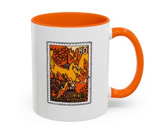 Kanto Region Moltre Stamp Sticker Mug, Legendary Bird Coffee Cup, Retro Anime Coffee Mug, Gamer Gift for Pokemo Fans