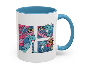 Kanto Region Stamp Sticker Mug, Retro Anime Coffee Mug, Gamer Gift for Pokemo Fans