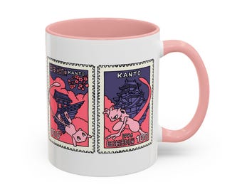 Kanto Region Mewtu & Mewtu Stempel Aufkleber, Anime Kaffeebecher, Gamer Geschenk für Pokemon Fans