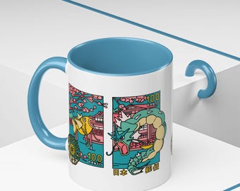 Kanto Region Briefmarken Aufkleber Becher, Retro Anime Kaffeebecher, Gamer Geschenk für Pokemo Fans
