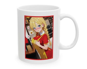 Kokette Sexy Anime Kellnerin Mädchen Tasse, süße Waifu Kaffeetasse, Kawaii Hot Girl Kunst Geschenk, Otaku Ästhetik Tasse für Anime-Liebhaber, NSFW Anime Tasse