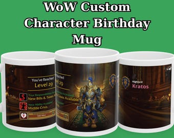 World of Warcraft Geburtstagstasse, personalisierte RPG Gamer Kaffeetasse, Ihr Charakter Design auf Tasse gedruckt, WoW Geburtstagsgeschenk