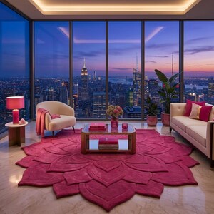 Pink Lotus Flower Shaped Rug, Hand Tufted Floral Round Rug, Wool Area Rug, Living Room Bedroom Decor 10x10 Ft image 8