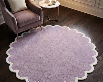 Soft lavender scalloped round rug for bedroom nursery living room cozy modern decor home