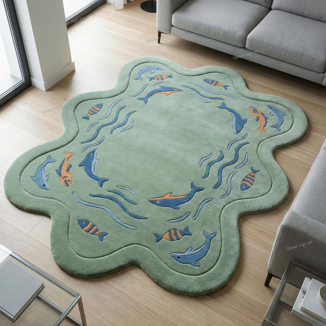 Kids Rug Playful Ocean Fish Shaped 3x5,4x6,6x9,5x7,8x10 Sizes Soft ...